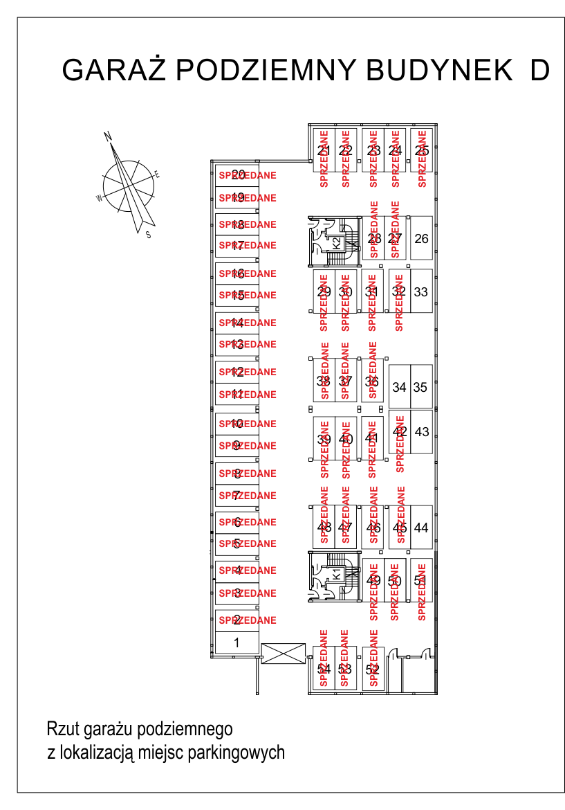 Rzut garażu z miejscami parkingowymi